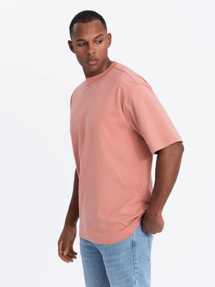 Men's cotton LOOSE FIT t-shirt with round neckline - pink V5 OM-TSBC-0234