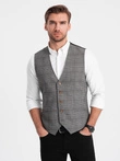 Men's vest without lapels in fine check - graphite V2 OM-BLZV-0123