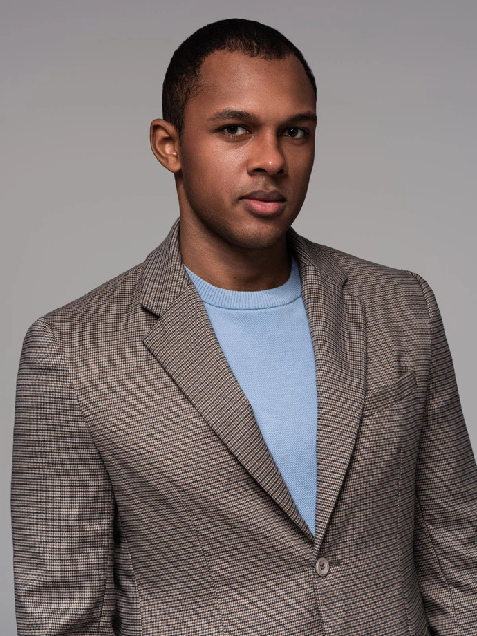 Men's casual blazer in delicate check - brown V1 OM-BLZB-0116