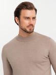 Tricot bărbătesc cu guler înalt cu viscoză - bej închis V3 OM-SWTN-0125