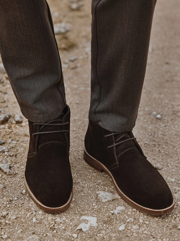 Men's leather tied ankle boots - dark brown V1 OM-FOCS-0136