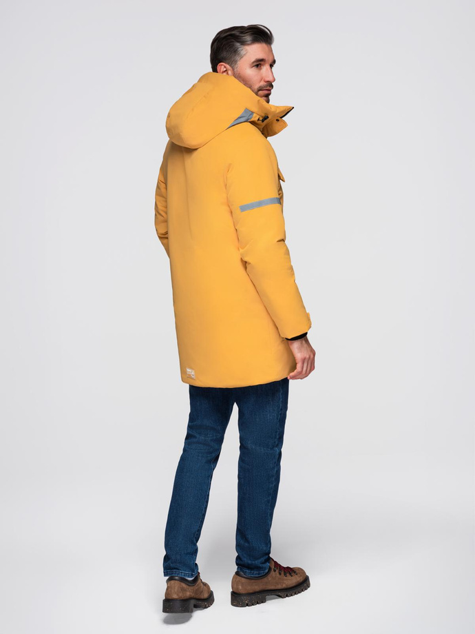 Men's long insulated jacket with reflective elements - yellow V2 OM-JALJ-0169