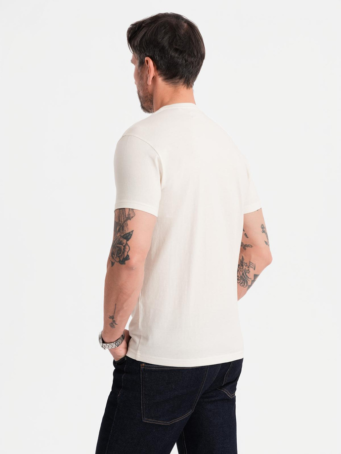 Men's t-shirt with button neckline and suede trim - white V1 OM-TSCT-0206