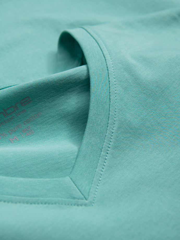 Pánske klasické bavlnené tričko BASIC s výstrihom do V - tyrkysové V15 OM-TSBS-0145