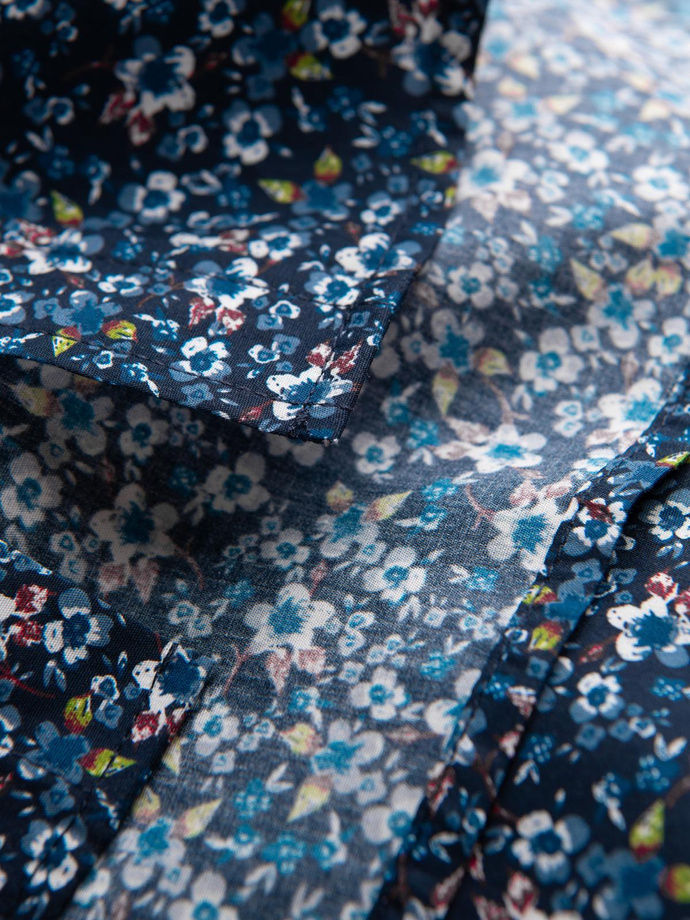 Men's SLIM FIT patterned cotton shirt - dark blue V1 OM-SHCS-0151