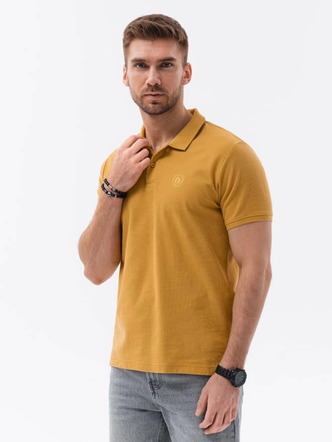 Tricou polo bărbătesc din tricot piqué - muștar V8 S1374