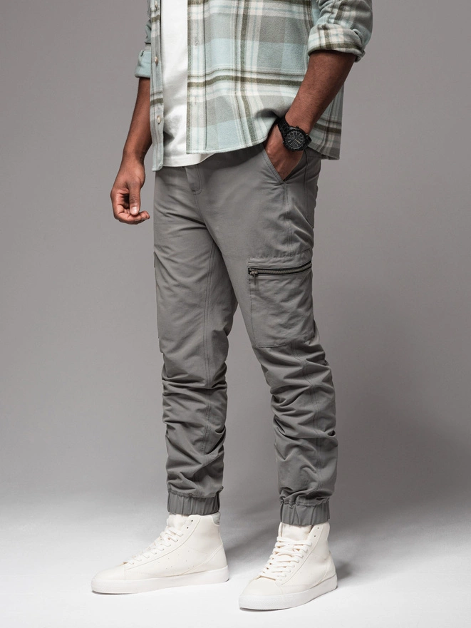 Men's jogger pants with cargo pockets and print - gray V4 OM-PAJO-0200