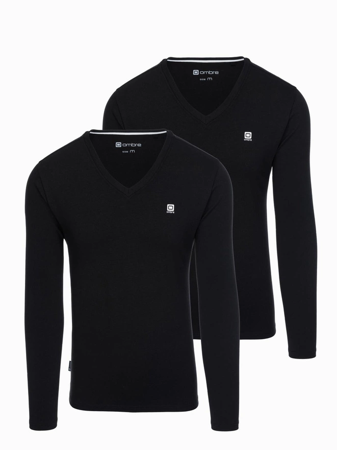 Vyriškas SLIM FIT rinkinys ilgomis rankovėmis su V formos iškirpte ir logotipu 2 vnt. - 2x juodas V5 Z103