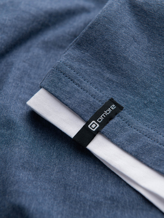 Vyriški medvilniniai marškinėliai su gobtuvu - tamsiai mėlyni melanžiniai V12 OM-TSCT-22SS-001