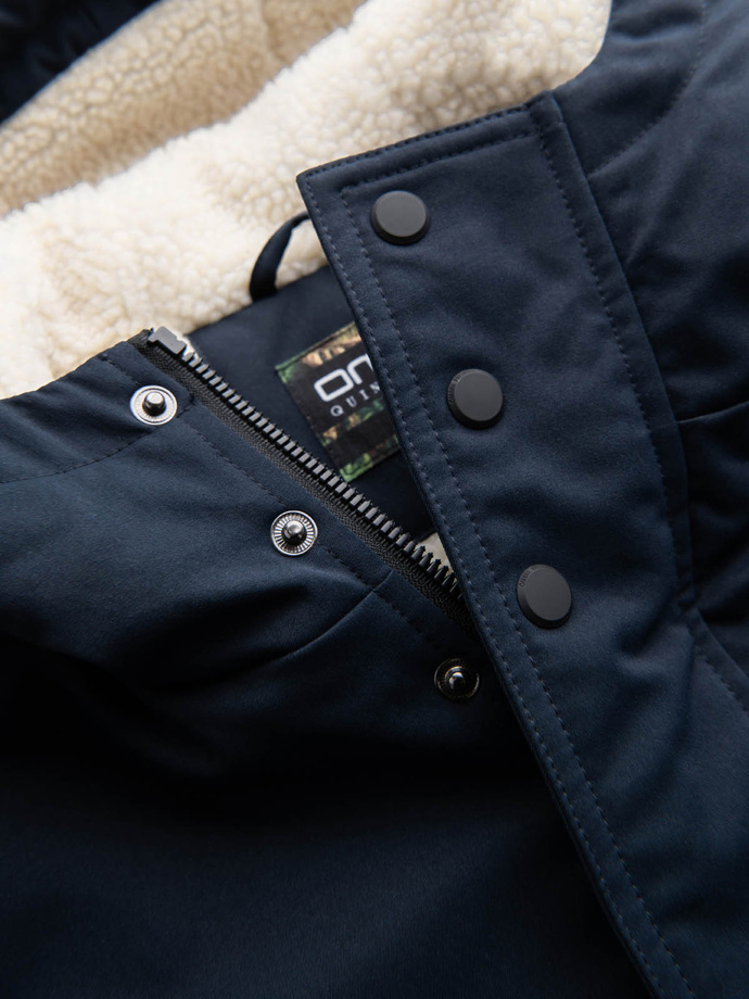 Pánska dlhá bunda sherpa parka – námornícka modrá V2 OM-JALJ-0181
