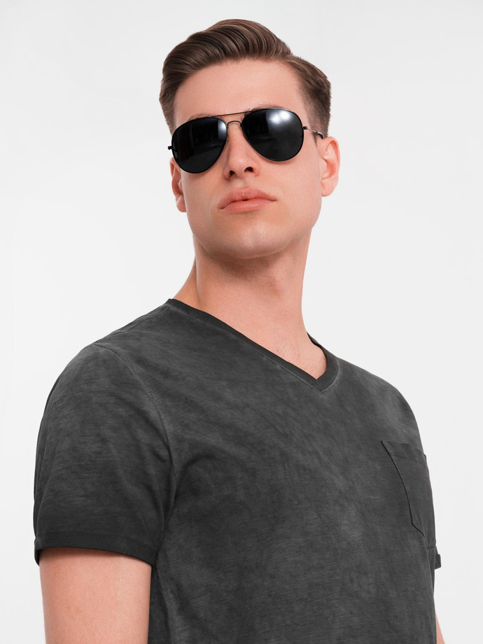 Tricou bărbătesc din bumbac cu logo dublu imprimat - albastru marin V3 OM-TSPT-0211