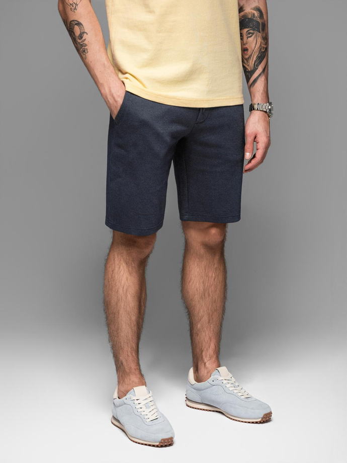 Ležérne pánske šortky SLIM FIT zo žakárového úpletu - tmavomodré V1 OM-SRCS-0168