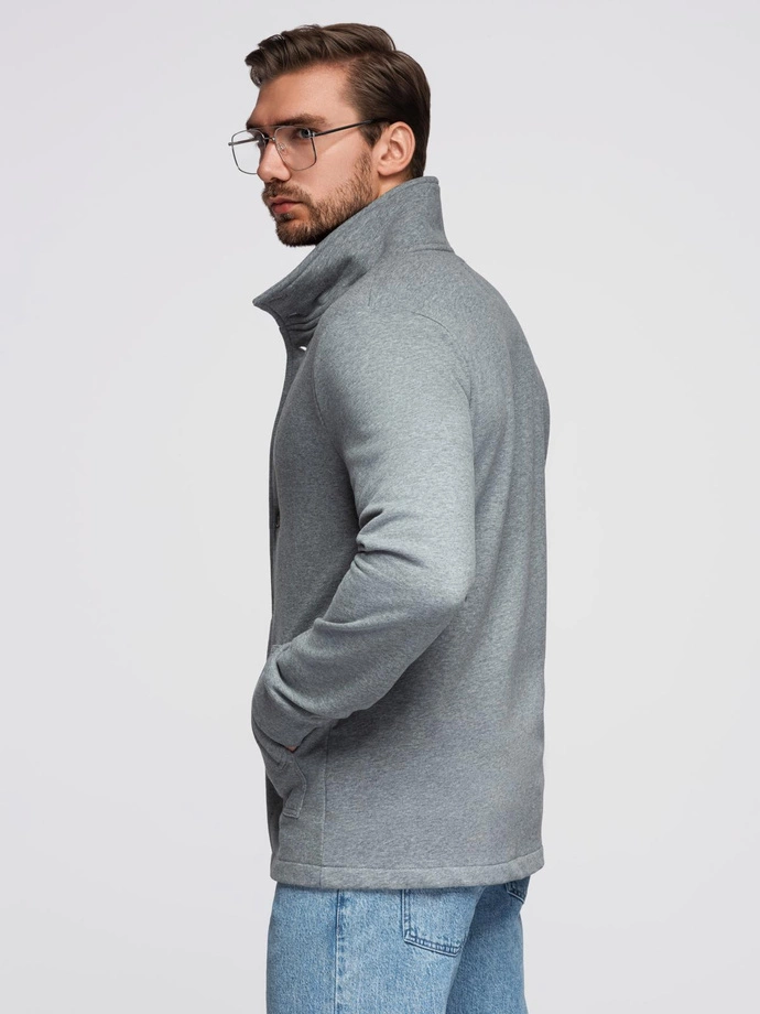 Men's button-down sweatshirt with stand-up collar - grey melange V7 OM-SSZP-0240