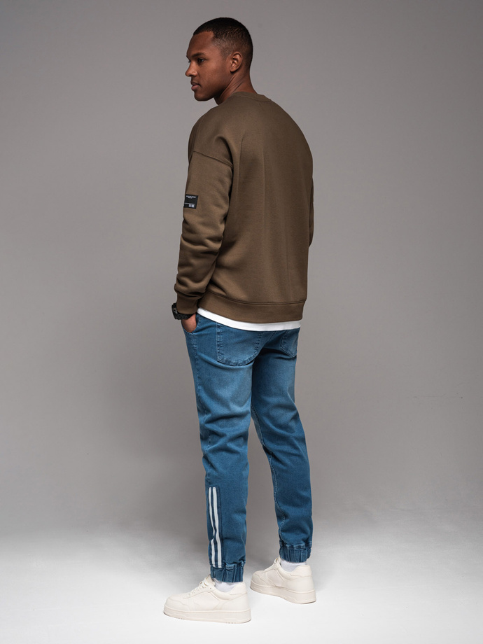 Pantalon sport bărbătesc din denim cu bordură - albastru V3 OM-PADJ-0156