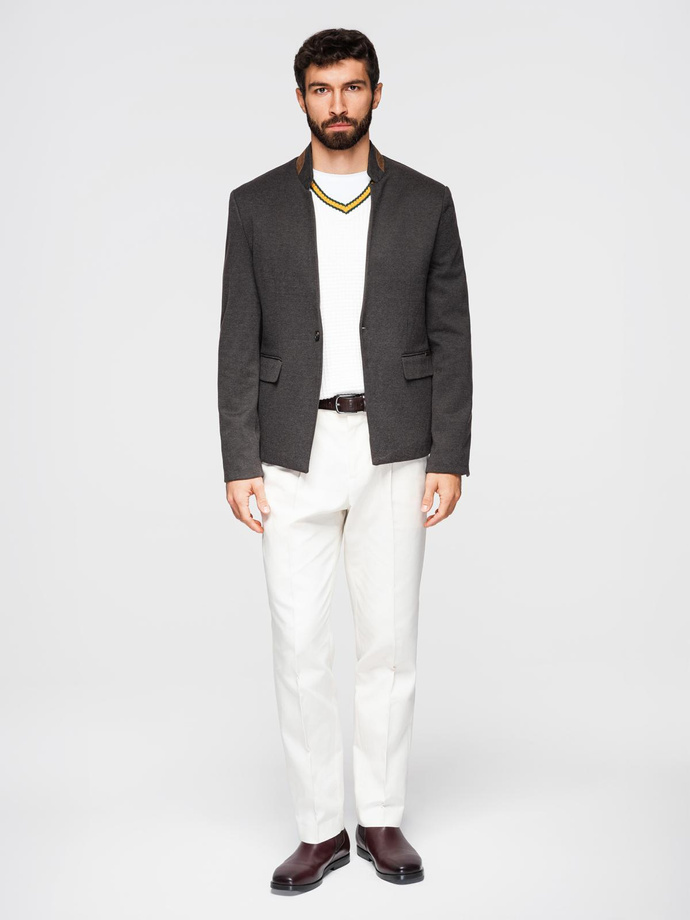 Men's melange rayon jacket with stand-up collar - black melange V5 OM-BLZB-0131