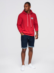 Men's kangaroo sweatshirt with hood and college style patch - red V1 OM-SSNZ-0144