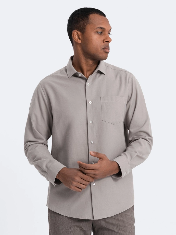 Men's REGULAR FIT shirt with pocket - gray V1 OM-SHCS-0148