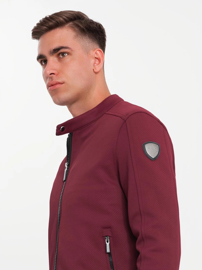 Men's structured fabric biker jacket - maroon V2 C642