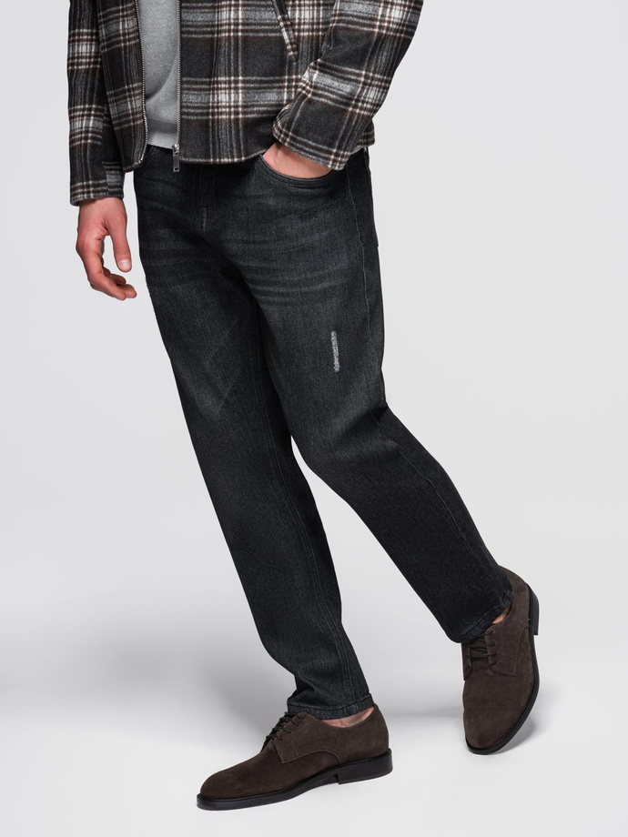 Pantaloni din denim pentru bărbați cu frecare REGULAR FIT - negru V2 OM-PADP-0241