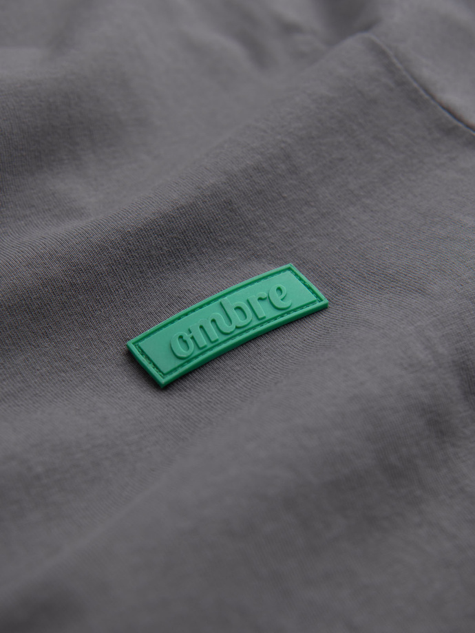 Men's cotton t-shirt with green patch on chest - gray V1 OM-TSCT-0151