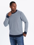 Knitted men's RELAXED FIT sweater with patterns - navy blue V1 OM-SWSW-0111