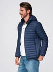 Men's quilted jacket with high zipped hood - black V1 OM-JAHP-0238