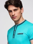 Pánské tričko henley s ozdobným žebrováním - tyrkysové V7 OM-TSCT-0175