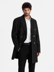 Men's double-breasted coat with decorative buttons - black V2 OM-COWC-0109