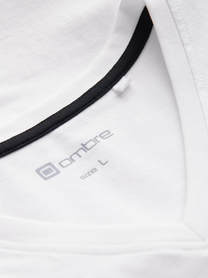 Set of shirts with V neckline and elastane and subtle logo 3-pack - 3x white V2 Z100