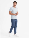 Tricou bărbătesc din bumbac cu logo dublu imprimat - albastru marin V3 OM-TSPT-0211