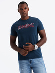 Men's cotton t-shirt with double printed logo - navy blue V3 OM-TSPT-0211
