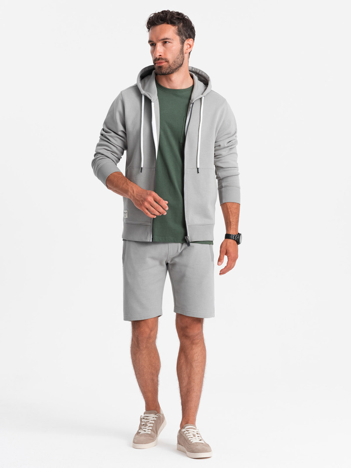 Men's sweatshirt set unbuttoned sweatshirt + shorts - gray V8 Z76