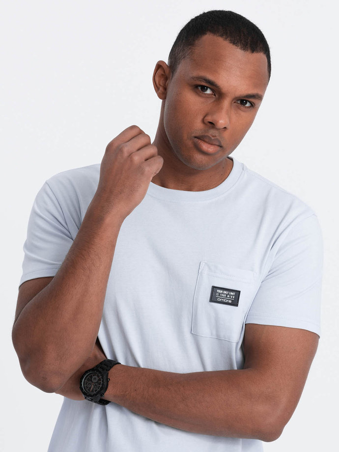 Men's casual t-shirt with pocket patch - blue V9 OM-TSCT-0109