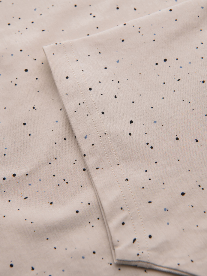 Pánske bavlnené tričko s potlačou a okrúhlym výstrihom - béžové V2 OM-TSFP-0186