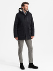 Męska długa kurtka parka sherpa – černá V4 OM-JALJ-0181
