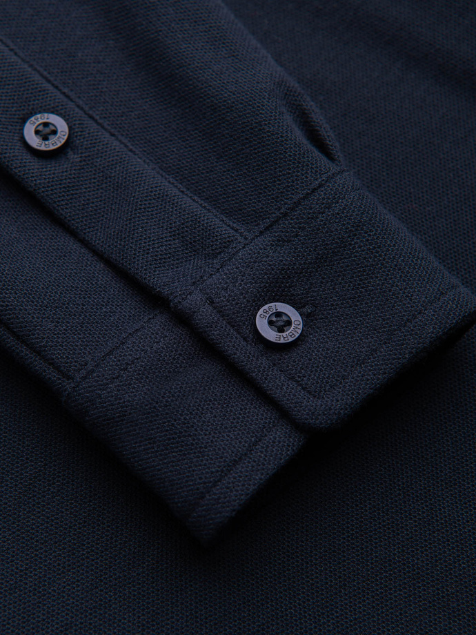 Vyriški trikotažiniai marškiniai ilgomis rankovėmis - tamsiai mėlyni V2 K542