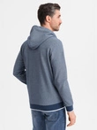 Men's soft-textured hooded sweatshirt - navy blue V2 OM-SSZP-0191