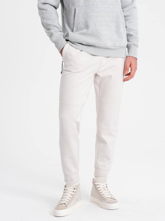 Men's sweatpants joggers on elastic with stitching - white V4 OM-PASK-0142