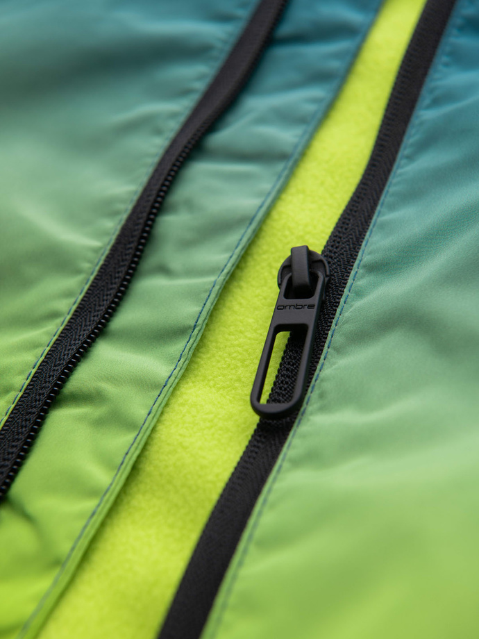 Men's sports jacket with reflectors - turquoise and lime green V1 OM-JANP-0105