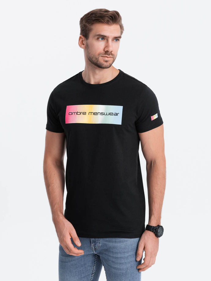 Tricou bărbătesc din bumbac imprimat - negru V1 S1750