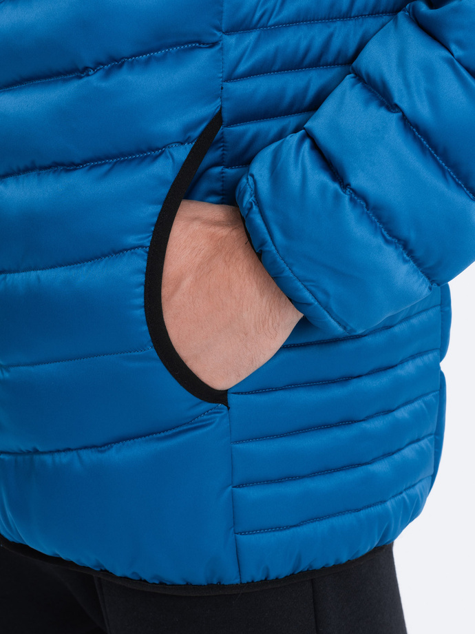 Men's quilted jacket with satin finish - intense blue V6 OM-JALP-0121