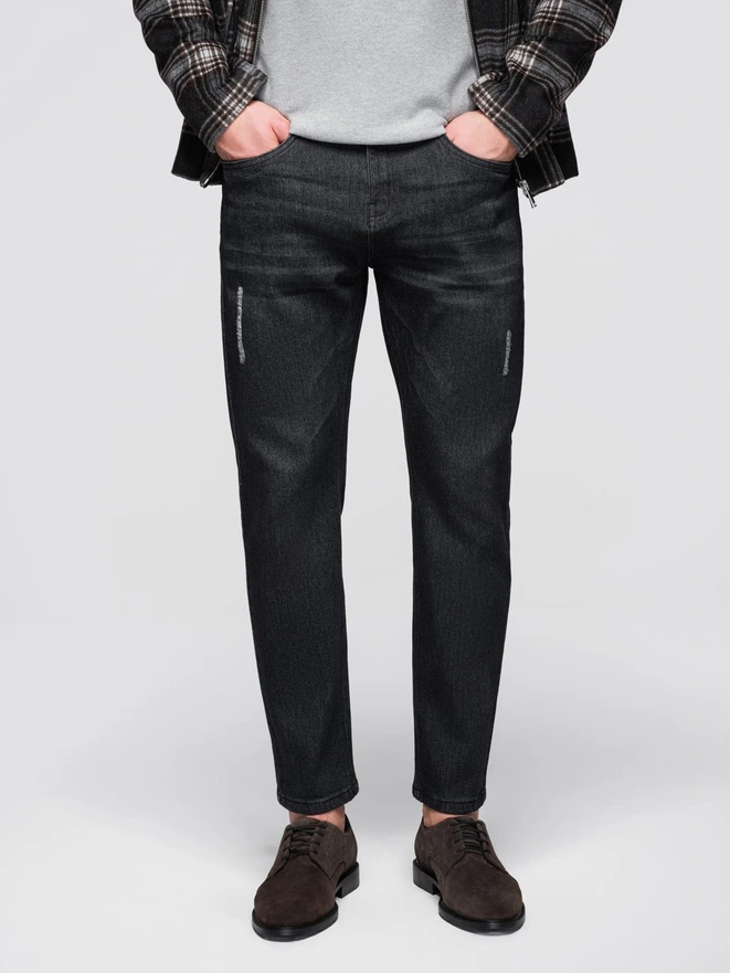 Men's denim pants with REGULAR FIT rubbing - black V2 OM-PADP-0241
