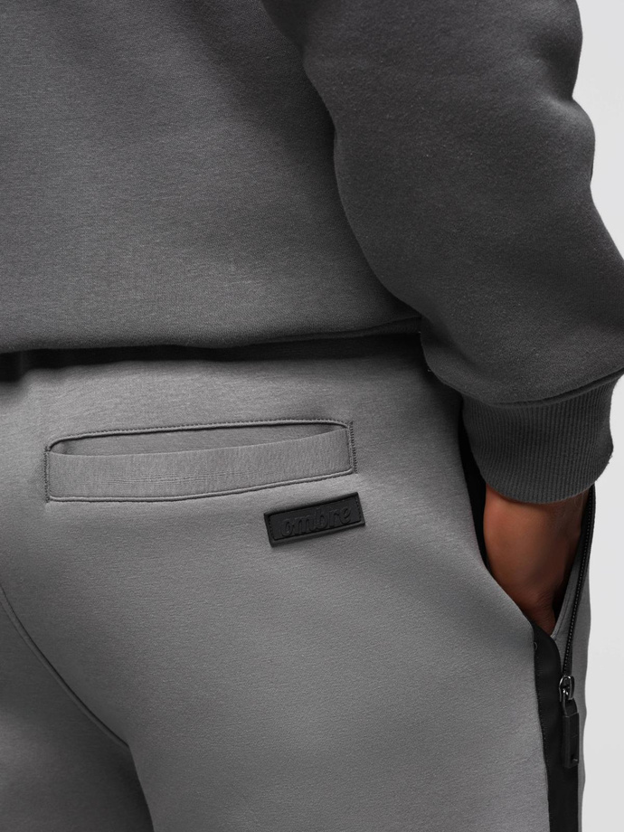 Men's sweatpants with straight leg and rubber details - grey V3 OM-PASK-0281