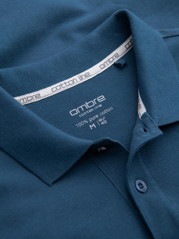 BASIC pánska jednofarebná polokošeľa z piké úpletu - tmavomodrá V13 OM-POBS-0100