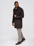 Structured fitted coat for men with high collar - dark brown V5 OM-COWC-0136