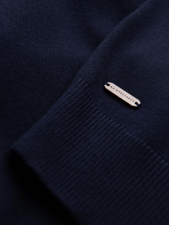 Tricou polo bărbătesc din tricot moale cu dungi contrastante - albastru marin V2 OM-POSS-0118