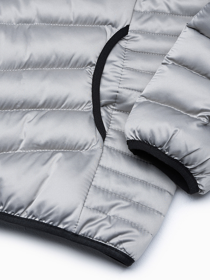 Men's quilted jacket with satin finish - silver V17 OM-JALP-0121