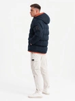 Warm men's sports jacket with double hood - navy blue V2 OM-JAHP-0208