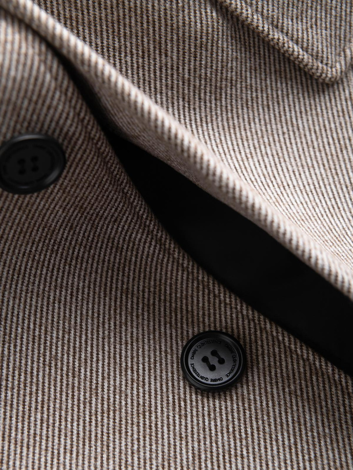 Single-breasted patterned men's coat with pockets - ash V1 OM-COWC-0108