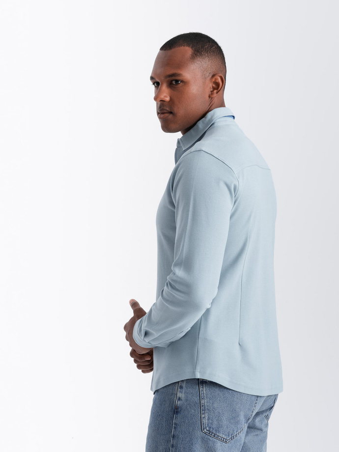 Pánska pletená košeľa SLIM FIT s dlhým rukávom - modrá V3 OM-SHCS-0177